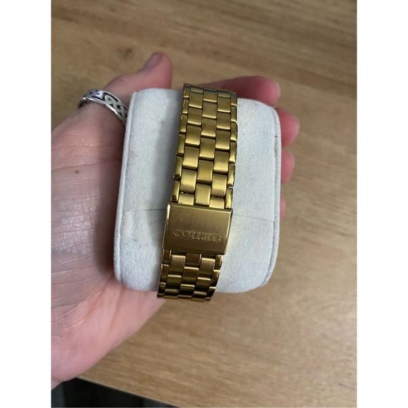 Seiko SQ Watch Men 35mm Gold Tone Dial Day Date 7.25" Vintage - Picture 2 of 9